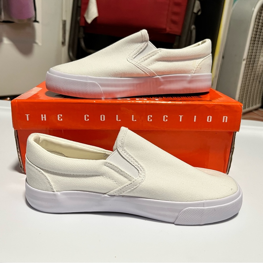 Girls, white, slip on shoes